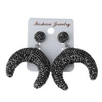 Rhinestone Clay Pave Drop Earring, with rubber earnut, for woman, black 49mm 
