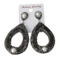 Rhinestone Clay Pave Drop Earring, with rubber earnut & Freshwater Pearl, for woman, black 66.5mm 