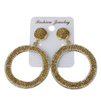 Rhinestone Clay Pave Drop Earring, with rubber earnut, Donut, for woman, gold 57.5mm 