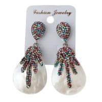 Rhinestone Clay Pave Drop Earring, with rubber earnut & White Shell, for woman 55mm 