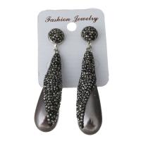 Rhinestone Clay Pave Drop Earring, with rubber earnut & Acrylic, for woman, black 64mm 