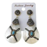 Rhinestone Clay Pave Drop Earring, with rubber earnut & White Shell, Teardrop, for woman 53.5mm 