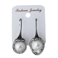 Rhinestone Clay Pave Drop Earring, with Freshwater Pearl, for woman 