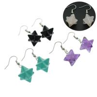 Gemstone Drop Earring, brass earring hook, Eight Point Star, platinum color plated & for woman 
