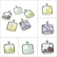 Gemstone Brass Pendants, with Glass & Brass, Squaredelle, platinum color plated Approx 