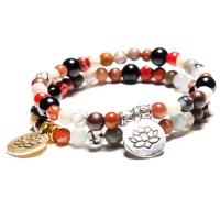 Gemstone Bracelets, Natural Stone, with Zinc Alloy, Flat Round, plated, Unisex & adjustable 6mm Approx 7-7.5 Inch 