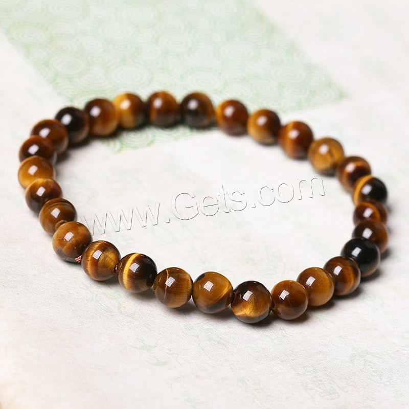 Tiger Eye Stone Bracelets, Round, natural, Unisex & different size for choice, yellow, Length:Approx 7 Inch, Sold By Strand