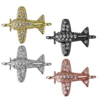 Cubic Zirconia Micro Pave Brass Connector, Airplane, plated, micro pave cubic zirconia & 1/1 loop Approx 1.5mm 