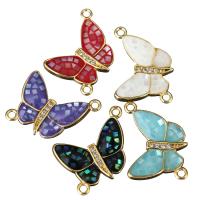 Cubic Zirconia Micro Pave Brass Connector, with Shell & Abalone Shell, Butterfly, micro pave cubic zirconia & 1/1 loop Approx 1.5mm 