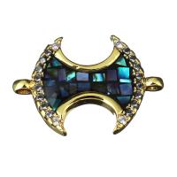 Cubic Zirconia Micro Pave Brass Connector, with Shell & Abalone Shell, gold color plated, mosaic & micro pave cubic zirconia & 1/1 loop Approx 1.5mm 