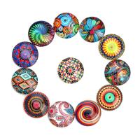Glass Cabochon, with Paper, folk style & time gem jewelry & flat back, mixed colors 