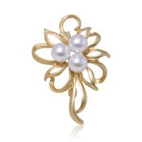 Zinc Alloy Brooch, with Plastic Pearl, Flower, plated, for woman & hollow 39*55uff4duff4d 