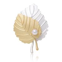 Zinc Alloy Brooch, with Plastic Pearl, Leaf, plated, for woman, 27*40uff4duff4d 
