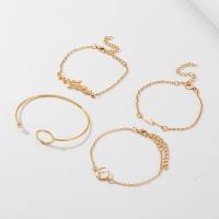 Zinc Alloy Bracelet Set, cuff bangle & bracelet, plated, 4 pieces & fashion jewelry & for woman & with rhinestone, golden 