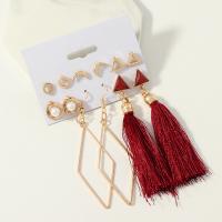 Zinc Alloy Earring Set, Stud Earring & earring, with Cotton Thread & Plastic Pearl, plated, fashion jewelry & for woman, golden 