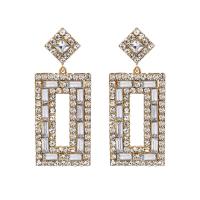 Zinc Alloy Rhinestone Drop Earring, with Crystal, Rectangle, plated, fashion jewelry & for woman & with rhinestone 