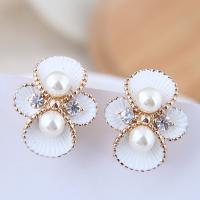 Zinc Alloy Rhinestone Stud Earring, with Plastic Pearl, stainless steel post pin, plated, for woman & with rhinestone, white, 22*19mm 
