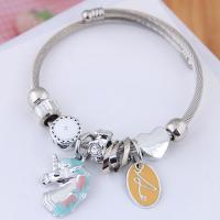 Zinc Alloy Cuff Bangle, with Tiger Tail Wire, silver color plated, for woman & enamel & with rhinestone 55mm 