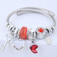 Zinc Alloy Cuff Bangle, with Crystal & Lampwork & Tiger Tail Wire, silver color plated, for woman & with rhinestone 55mm 