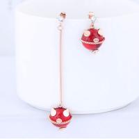 Titanium Steel Asymmetric Earrings, with Red Jasper, stainless steel post pin, gold color plated, for woman, red, 18*13mm ,62*13mm 