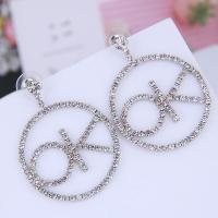 Zinc Alloy Rhinestone Drop Earring, with Rhinestone, stainless steel post pin, silver color plated, for woman & with rhinestone, silver color, 45*36mm 