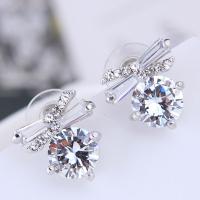 Zinc Alloy Rhinestone Stud Earring, with Cubic Zirconia, stainless steel post pin, silver color plated, for woman & with rhinestone, 15*12mm 
