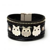 PU Leather Cord Bracelets, with Zinc Alloy, fashion jewelry & for woman & with rhinestone 
