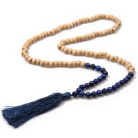 Wood Fringe Necklace, with Lapis Lazuli & Polyester, fashion jewelry & for woman .7 Inch 