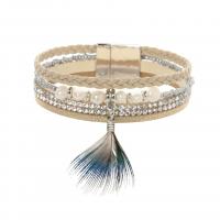PU Leather Cord Bracelets, with Seedbead & Feather & Rhinestone & Plastic Pearl, fashion jewelry & for woman 