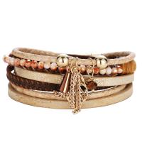 PU Leather Cord Bracelets, with Glass Beads & Zinc Alloy, fashion jewelry & for woman 