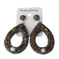 Rhinestone Clay Pave Drop Earring, with Natural Stone & rubber earnut, Teardrop, for woman 63mm 