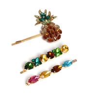 Hair Slide, Stainless Steel, with Glass, gold color plated & for woman 