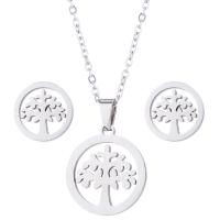 Fashion Stainless Steel Jewelry Sets, Stud Earring & necklace, Tree, plated, oval chain & for woman 17mm,9mm Approx 17.7 Inch 