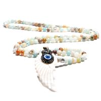 Fashion Sweater Chain Necklace, ​Amazonite​, with White Shell, Angel Wing, for woman, 6mm Approx 31.5 Inch 