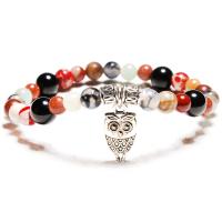 Gemstone Bracelets, Natural Stone, with Zinc Alloy, Owl, plated, Unisex, 6mm Approx 7-7.5 Inch 