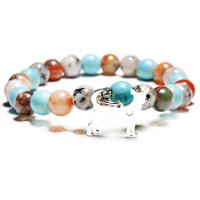 Gemstone Bracelets, Natural Stone, with Zinc Alloy, Dog, plated, Unisex 8mm Approx 7-7.5 Inch 