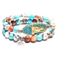 Natural Stone Bracelet, with Zinc Alloy, Guanyin, plated, Unisex & adjustable Approx 7-7.8 Inch 