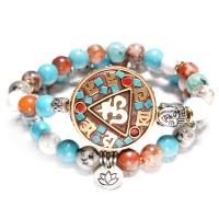 Gemstone Bracelets, Natural Stone, with Zinc Alloy, plated, Buddhist jewelry & Unisex & adjustable Approx 7-7.8 Inch 