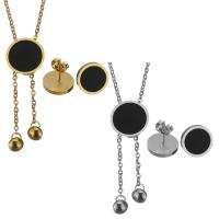 Fashion Stainless Steel Jewelry Sets, Stud Earring & necklace, with Resin, with 2inch extender chain, Flat Round, oval chain & for woman 15.5mm,2mm,12mm Approx 17 Inch 