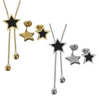 Fashion Stainless Steel Jewelry Sets, Stud Earring & necklace, with Resin, with 2inch extender chain, Star, oval chain & for woman 2mm Approx 17 Inch 