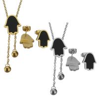 Fashion Stainless Steel Jewelry Sets, Stud Earring & necklace, with Resin, with 2inch extender chain, Hamsa, oval chain & for woman 2mm Approx 17 Inch 