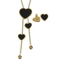 Fashion Stainless Steel Jewelry Sets, Stud Earring & necklace, with Resin, Heart, oval chain & for woman, gold, 115mm 3mm Approx 20 Inch 