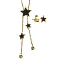 Fashion Stainless Steel Jewelry Sets, Stud Earring & necklace, with Resin, Star, oval chain & for woman, gold, 12.5mm 3mm Approx 20 Inch 