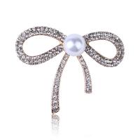 Rhinestone Zinc Alloy Brooch, with Plastic Pearl, Bowknot, plated, for woman & with rhinestone 47*33mm 