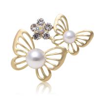 Rhinestone Zinc Alloy Brooch, with Plastic Pearl, Butterfly, plated, for woman & with rhinestone 47*34mm 