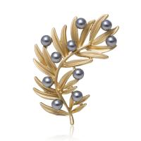 Zinc Alloy Brooch, with Plastic Pearl, Leaf, plated, for woman 30*47mm 