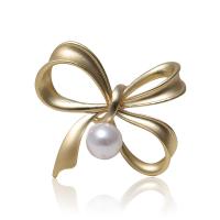 Zinc Alloy Brooch, with Plastic Pearl, Bowknot, plated, for woman 38*37mm 