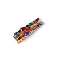 Alligator Hair Clip, Zinc Alloy, gold color plated, for woman & with rhinestone 60mm 
