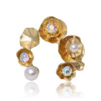 Zinc Alloy Brooch, with Plastic Pearl, Flower, plated, for woman & with rhinestone 36*33mm 