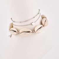 Zinc Alloy Anklet, with Cotton Cord & Shell, plated, three pieces & fashion jewelry & for woman Approx 7.8 Inch 